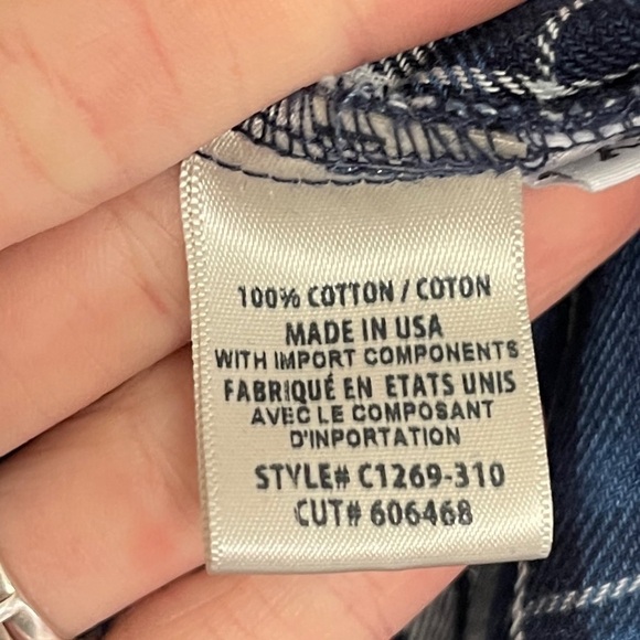 Anthropologie Cloth & Stone Blue Plaid Off The Shoulder Top - Picture 7 of 7